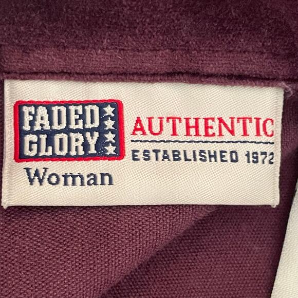 Faded Glory Burgundy Brushed Velvet Snap Front Shirt Size 14W/16W Fall Winter - Picture 7 of 9